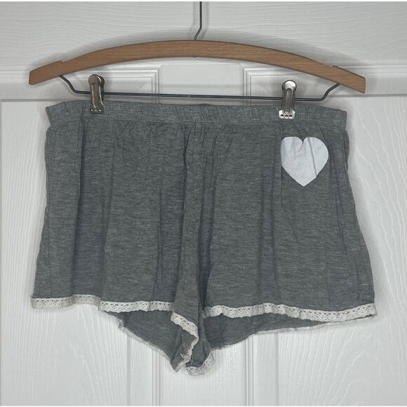 David's Bridal Women's Gray with White Lace Trim Heart Lounge Shorts Size Large - Picture 2 of 7